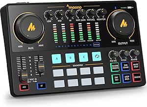 رابط صوتی MAONO ، میکسر پادکست 10 کانال Maonocaster با Pro-PREAMP ، 48V Phantom Power ، Bluetooth ، 11 لنت صوتی سفارشی برای ضبط ، جریان ، یوتیوب ، Tiktok ، PC ، گیتار (AME2)