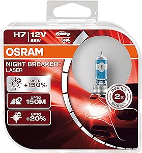 Osram Night Breaker Laser H7 ، نسل بعدی ، 150 ٪ روشنایی بیشتر ، چراغهای هالوژن ، 64210NL -HCB ، 12V ، ماشین مسافری ، جعبه دوتایی (2 چراغ) – سفید