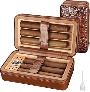 Kejiar Cigar Humidors Cedar Wood Cigar Humidor Box با رطوبت ساز و Hygometer ، مورد سیگار مسافرتی با جعبه هدیه سدر سدر قابل جابجایی ، جعبه مرطوب کننده چرمی دارای 6 سیگار (M)