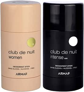 Armaf 2 بسته بندی از باشگاه های مختلف De Nuit Intense For Men Deodorant Stick 2.65 اونس الکل رایگان + کلوپ برای زنان دئودورانت چوب 2.65 اونس رایگان الکل (Club de nuit مردان شدید + کلوپ زنان)