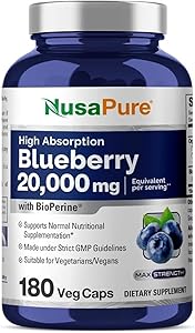 کنسانتره زغال اخته Nusapure 20،000mg – 180 کلاه پودر سبزیجات (عصاره 30: 1 ، 100 ٪ گیاهخواری ، غیر GMO)
