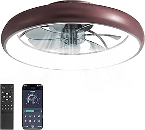 فن های سقفی UOSR با چراغ و از راه دور ، 19.69 ” ” پایین ” Flush Flush Fan Mount Doiling با چراغ ، 6 سرعت باد ، فن های LED مدرن کم رنگ ، فن هوشمند برای اتاق خواب ، اتاق بچه ها (قهوه ای)