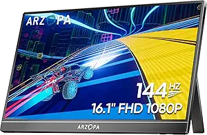 مانیتور بازی قابل حمل Arzopa 16.1 ” 144Hz ، 106 ٪ SRGB 1080P FHD Kickstand Monitor با HDR ، فوق العاده باریک ، مراقبت از چشم ، صفحه دوم خارجی برای لپ تاپ ، PC ، PS5 ، Mac ، Xbox-Z1FC