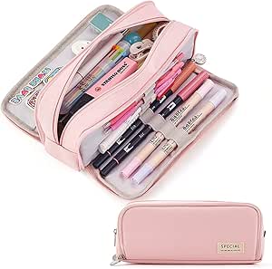Cicimelon Case Case Pencil Light Pencil Pouch 3 Compartments هدیه کیف مداد برای دانش آموزان بزرگسالان زنان (صورتی) ، بزرگ