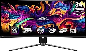 MSI MPG 341CQPX QD-OLED 34 اینچی مانیتور بازی OLED منحنی ، 3440 x 1440 (UWQHD) ، زمان پاسخ 0.03ms ، 240Hz ، True Black HDR 400 ، HDMI ، DP ، USB Type C ، Type C ، Lite قابل تنظیم