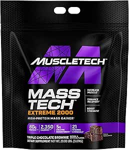 Muscletech Mass Tech Extreme 2000 GAISER MASS PROTEIN HIGH SIZE و قدرت عضلات ، افزایش عملکرد و پشتیبانی از بازیابی عضلات برای مردان و زنان ، شکلات سه گانه قهوه ای 20.00 پوند