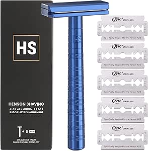 تراش تراش Henson – تیغ دوقلو با لبه آبی فلزی با 5 تیغه یدکی – 30 درجه دقت زاویه دار با استحکام تیغه برتر – تیغ های تیغه تک تیغ قابل استفاده مجدد برای زنان و مردان