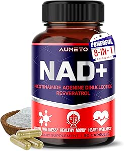 Aumeto Nad+ مکمل با نیکوتین آمید ریبوزید NR ، رسوراترول ، کوئرستین – انرژی سلولی و ترمیم ، نشاط ، پیری سالم (تعداد 90 شمارش (بسته 1))