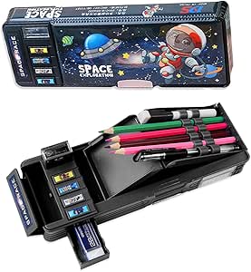 Azonee Pop Up Case Pencil For Kids ، جعبه سازمان دهنده لوازم التحریر چند منظوره برای پسران ، پرونده مداد دو طرفه ، لوازم التحریر جعبه قلم کارتونی زیبا با تیزکن ، برنامه ، تخته سفید