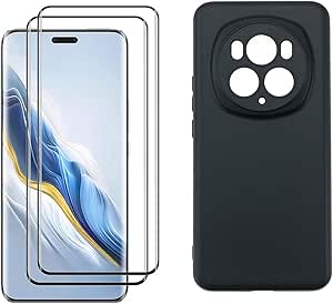 Puchen (1+2pcs) مورد سازگار با Honor Magic 6 Pro Cover Cover Cover & (2pcs) محافظ صفحه نمایش محافظ شیشه ای TPU نرم TPU شفاف (سیاه) (سیاه)