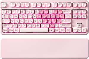 صفحه کلید مکانیکی Wireless Yunzii B87 ، QMK/از طریق نرم افزار صفحه کلید بازی سفارشی ، صفحه کلید Gasket RGB با کلید MOA زیبا ، استراحت مچ دست ، BT5.0/2.4G/USB-C NKRO برای Win/Mac (PINK ، Cocoa Cream V2 Switch)
