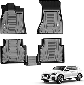 تشک های طبقه 3W سازگار برای Audi Q5 2018 2019 2020 2021 Custom Fit TPE All Weather Floor Liner for Audi Q5 1 و 2 ردیف کامل مجموعه اتومبیل های سیاه