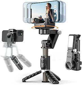 TNW Tripod Gimbal Trafilizer با پر از نور ، چوب سلفی ضد عفونی کننده 2 محوره با راه دور بی سیم ، 360 درجه صورت/شیء پایه پایه پایه برای انتشار ، ضبط ویدیو