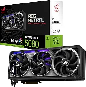ASUS ROG ASTRAL GEFORCE RTX 5080 16GB GDDR7 GAMING GRAPHICT CARD (NVIDIA GEFORCE RTX5080 ، چهار طرفداری ، 3.8 طراحی اسلات ، PCIE 5.0 ، 2X HDMI 2.1B ، 3X DisplayPort 2.1A ، Rog-Astral-RTX5080-16G بازی)