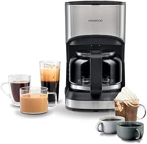 دستگاه قهوه Kenwood تا 6 فنجان قهوه ساز برای قهوه قطره ای و Americano 550W 40 دقیقه خاموش کردن خودکار ، فیلتر قابل استفاده مجدد ، ویژگی ضد قطره ، صفحه گرم کردن و تمیز کردن آسان CMM05.000BM سیاه/نقره