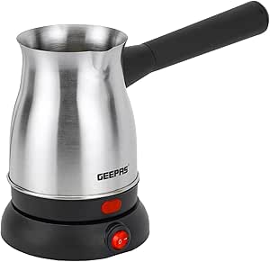 سازنده قهوه برقی Geepas ، فولاد ضد زنگ ، GK38050 | ظرفیت 0.8L | چرخش 360 درجه | قطع غیر خودکار | کتری قهوه برای دفتر خانه | درجه غذا و نوشیدن بی خطر