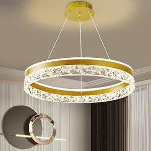 لوسترهای مدرن لوستر 20 ” ‘روشنایی آویز برای اتاق ناهار خوری ، 1 جزیره حلقه ای آویزان 50W لامپ لامپ کم نور ارتفاع آویز قابل تنظیم با سقف قابل تنظیم با ریموت برای اتاق نشیمن اتاق خواب (طلا)