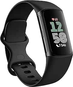 Fitbit Google Charge 6 Tracker شامل یک عضویت حق بیمه 6 ماهه ، 7 روز عمر باتری ، Google Wallet و Google Maps ، Obsidian/Aluminium Black