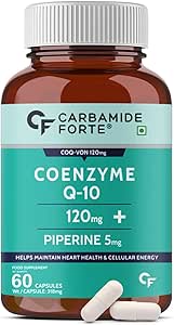 Carbamide Forte Coenzyme Q10 Supplement – COQ10 120mg با پیپرین 6mg | مکمل کوآنزیم Q10 به حفظ سلامت قلب و انرژی سلولی کمک می کند – 60 کپسول