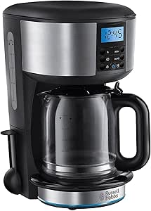 Russell Hobbs Buckingham Filter قهوه ساز ، 1000W ، 1.25L ، تایمر قابل برنامه ریزی 24 ساعته ، 50 ٪ سریعتر ، گزینه 2-4 فنجان ، ویژگی تمیز خودکار ، (20680) سیاه-1 سال ضمانت