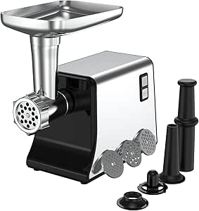 چرخ گوشت خانه Mera ، 1800W ، ظرفیت 2 کیلوگرم ، تیغه های فولادی ضد زنگ ، کیببه و اتصالات سوسیس ، ضمانت 1 ساله