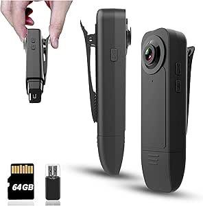 دوربین بدنه مینی با ضبط صوتی و تصویری – CAM کوچک POV 1080p با کارت 64 گرم – دوربین های قابل حمل قابل حمل شخصی پوشیدنی DV – دوربین نسخه شبانه برای سوابق کار امنیتی نگهبان