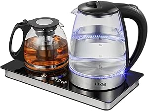 سازنده چای برقی دو گلدان ، کتری شیشه ای 2 لیتری با قوری شیشه ای 1L ، 2500W