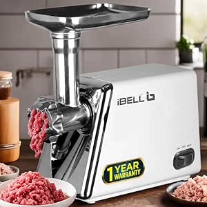 Ibell Steelless Steel MT1750y Grinder Meat ، 1800W ، دستگاه Mincer Heavy Duty For Mincing/Chopping Meat ، Keema/Sausage/Kebab Maker (نقره)