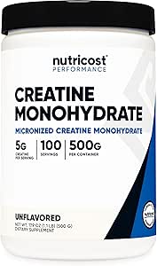Nutricost کراتین مونوهیدرات میکرونیزه 500 گرم ، 5000 میلی گرم در هر سرویس (5G) – 100 وعده ، 17.9 اونس