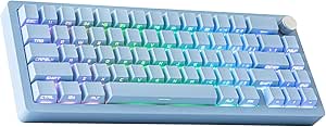 Epomaker Tide65 QMK/از طریق صفحه کلید بازی بی سیم ، صفحه کلید مکانیکی 65 ٪ آلومینیومی ، صفحه کلید خامه ای قابل برنامه ریزی ، بلوتوث/2.4GHz/USB-C ، با صفحه FR4 برای Win/Mac (آبی ، سوئیچ لیمو)
