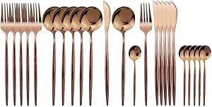 Jashii 24 قطعه 304 کارد و چنگال گل رز از جنس استیل ضد زنگ مجموعه ظروف نقره ای آشپزخانه خانگی ، آینه ، چاقو/چنگال/قاشق ، مجموعه ظروف نقره ای مدرن برای مهمانی ، کریسمس