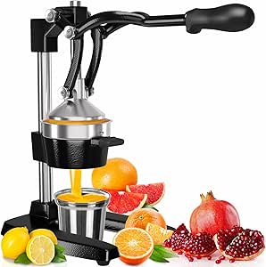 آبدار مرکبات چدن Eurolux | مطبوعات دستی دستی دست دستی | Countertop Squeezer برای آب میوه تازه (لیوان استیل ضدزنگ جایزه) (سیاه)