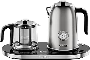 Feller Germany 2200W 1.7L 2-in-1 Teamaker/قهوه ساز + کتری برقی از جنس استنلس استیل با strix ، قابل تنظیم Touch Teapot Temp + Display LED ، 2Y ضمانت TS490 Uae (فولاد ضد زنگ)
