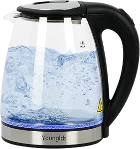 کتری الکتریکی 1.8L کتری شیشه ای شفاف کتری استیل استیل کتری 1500W بخاری آب جوش سریع ، دیگ بخار آب گرم بدون BPA با خاموش کردن خودکار ، تمیز کردن آسان ، نشانگر LED ، مناسب برای خانه ، دفتر