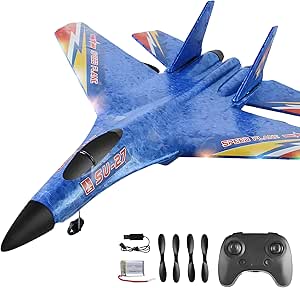 OpenRC RC RC Aircraft SU -27 – هواپیمای جنگنده کنترل شده رادیو – اسباب بازی ایده هدیه برای کودکان ، پسران و دختران – شارژر باتری پروانه – مبتدیان داخلی در فضای باز – اثر نور SEG