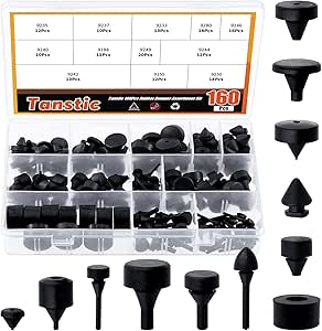 TANSTIC 160pcs سیاه و سفید لاستیکی سپر توقف لاستیک توقف سپر سازگار با وسیله نقلیه FORD GM