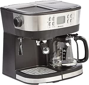 Ariete 2 in 1 دستگاه قهوه ساز Espresso + Drip ، با عملکرد بخار در 20 بار ، صفحه نمایش LCD ، عملکرد گرم 4H ، قابل برنامه ریزی تا 24 ساعت قبل ، ایده آل برای خانه و دفتر – ART1369 (تجدید)