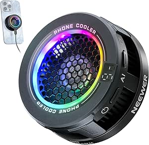 Neewer Basics Cooler تلفن مغناطیسی ، فن خنک کننده USB برای تلفن ، کنترل هوشمند دما ، نور RGB ، حلقه مغناطیسی سازگار با iPhone 15 16 Pro Max Magsafe Samsung iPad برای بازی ، PA069