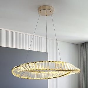 لوستر طلای کریستال مدرن Oninio ، چراغ آویز سقفی طلایی 50W طلایی ، نوری روشنایی 3 طرفه کم نور برای تنظیم ارتفاع قابل تنظیم با ریموت برای اتاق ناهار خوری ، جزیره آشپزخانه ، اتاق نشیمن اتاق خواب