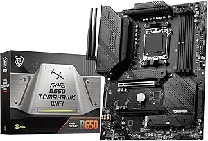 MSI MAG B650 TOMAHAWK WIFI AM5 ATX Motherboard, AMD B650 Chipset, 4x 2 Channel DDR5 Slots, 128GB Max Memory, Wi-Fi 6E, 2.5Gbps LAN, 2x PCI-E x16, 3x M.2, 1x HDMI & DP, USB 3.2/2.0 – Black