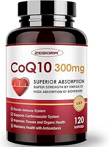 Zebora CoQ10-300mg-softgels با PQQ ، Bioperine & Omega-3 ، 120 سرویس کوآنزیم Q10 (Ubiquinone) مکمل برای جذب بالا ، آنتی اکسیدان قدرتمند ، پشتیبانی از سلامت قلب و تولید انرژی