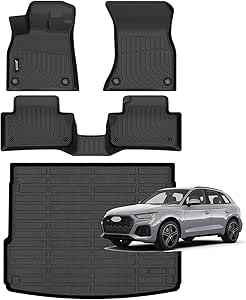 تشک طبقه و باری طبقه Jenofa-Car برای Audi Q5/SQ5 (شامل Sportback) 2018-2024 کلیه تشک های کف آب و هوا مجموعه ای از آسترهای کف دوام با دوام ضد آب مجموعه سفارشی برای لوازم جانبی سیاه Audi Q5/SQ5