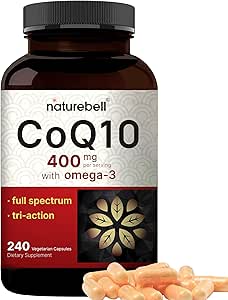 NatureBell COQ10 400mg با امگا 3 ، کپسول 240 | فرم جذب بالا پایدار – پشتیبانی آنتی اکسیدانی از سلامت قلب و انرژی – مکمل کوآنزیم Q10 استحکام اضافی