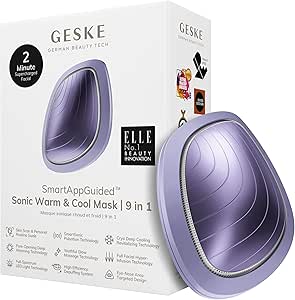 Geske SmartAppguided ™ Sonic Warm & Cool Mask | 9 در 1 | ماسک چهره LED زیبایی | درخشش صورت | نور LED طیف کامل | بهترین ماساژور صورت | ماسک ارتعاش | مراقبت از پوست گرم و سرد