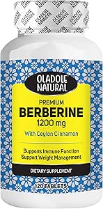 Oladole Natural Berberine با Cylon Cinnamon 1200mg 120 قرص فرمول حق بیمه برای مدیریت وزن ، آنتی اکسیدان ، عملکرد سیستم ایمنی | عاری از گلوتن