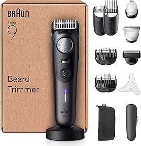 Braun Beard Trimmer Series 9 ، با 14 ابزار آرایشگر ، Boost & Lifetime Sharp Problade Blade ، 180 دقیقه عمر باتری ، با محو شدن ، 52 طول ، چرخ دقیق و قفل ، ضد آب ، BT9565 ، تیتانیوم