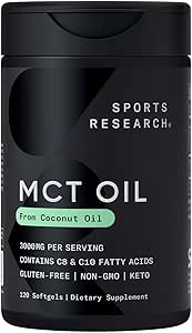 کپسول های تحقیقاتی ورزشی Keto MCT Oil کپسول های مشتق شده از روغن نارگیل | سوخت کتو برای مغز و بدن | مشتق شده از نارگیل های غیر GMO (120 ژل نرم)