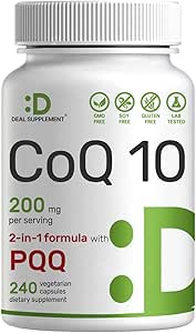 مکمل DEAL CoQ10 200mg & PQQ 200mcg، 240 کپسول گیاهی – مکمل کوآنزیم Q10 2 در 1 برای جذب بهتر – پشتیبانی آنتی اکسیدانی برای انرژی، مغز و سلامت قلب – غیر GMO
