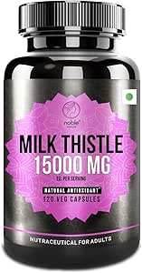 Noble Nature Milk Thistle 15000MG Silymarin Marianum Liver Cleanse Detox & Repair Formula – مکمل گیاهی پشتیبان کبد، پشتیبانی آنتی اکسیدانی، سم زدایی، 120 کپسول