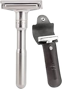 کیت تیغ اصلاح ایمنی دریاچه River Lake Edge قابل تنظیم برای مردان ، تیغ ایمنی با کیس واقعی سفر چرمی و تیغه های 10pcs ، به راحتی تیغه ها را تغییر دهید – ایده هدیه بزرگ مردان